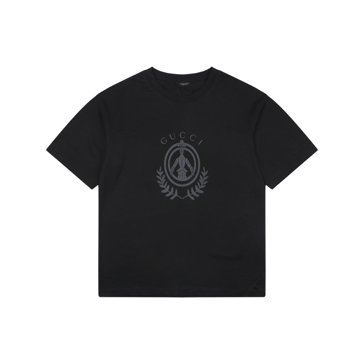 Gucci Laurel Branch Knight Crest Print Short Sleeve Tee — Black