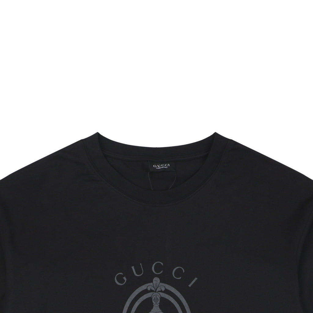Gucci Laurel Branch Knight Crest Print Short Sleeve Tee — Black