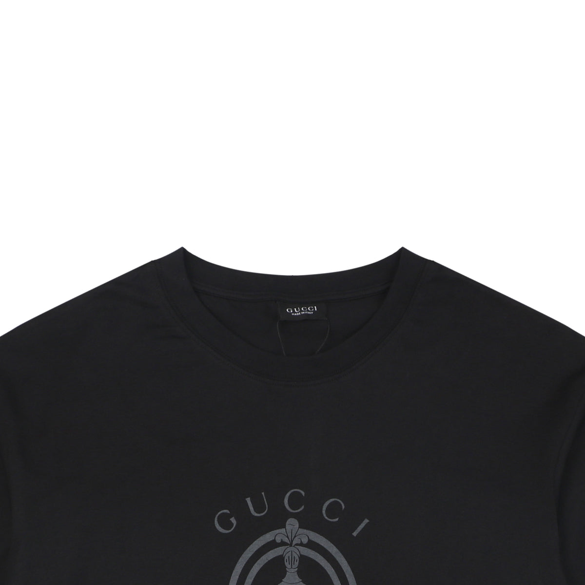 Gucci Laurel Branch Knight Crest Print Short Sleeve Tee — Black