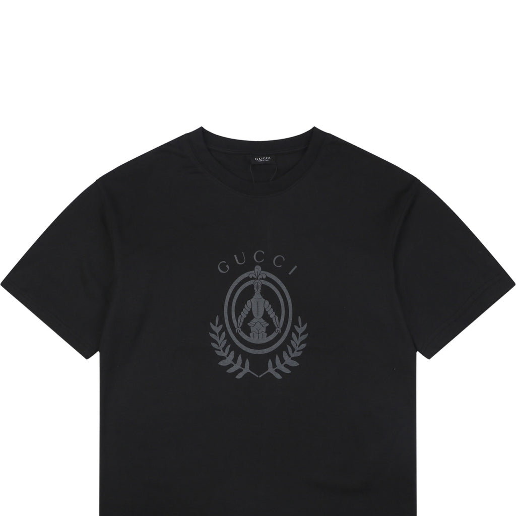Gucci Laurel Branch Knight Crest Print Short Sleeve Tee — Black