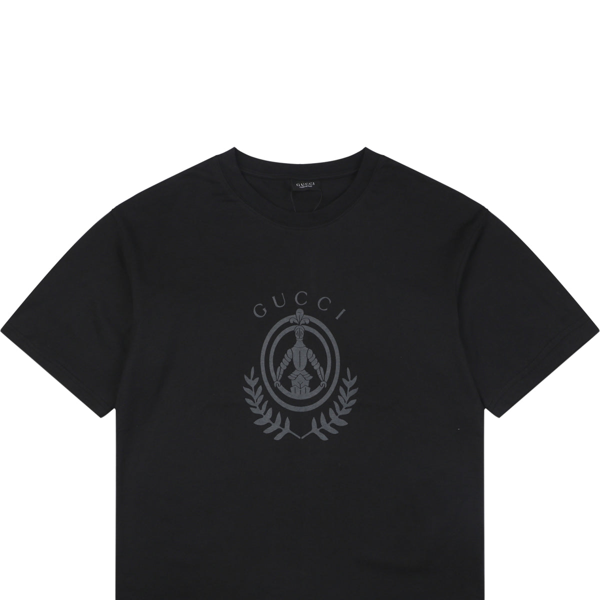 Gucci Laurel Branch Knight Crest Print Short Sleeve Tee — Black