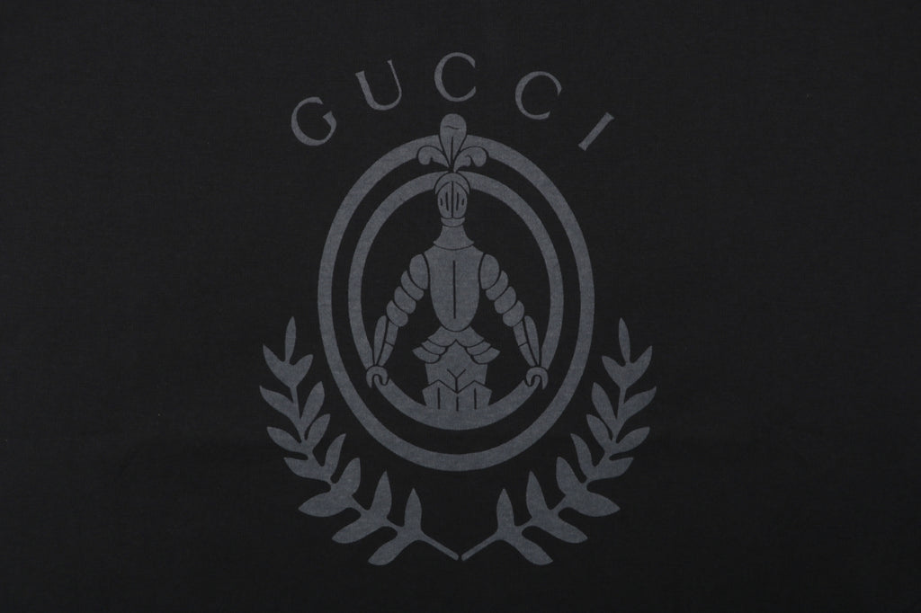 Gucci Laurel Branch Knight Crest Print Short Sleeve Tee — Black