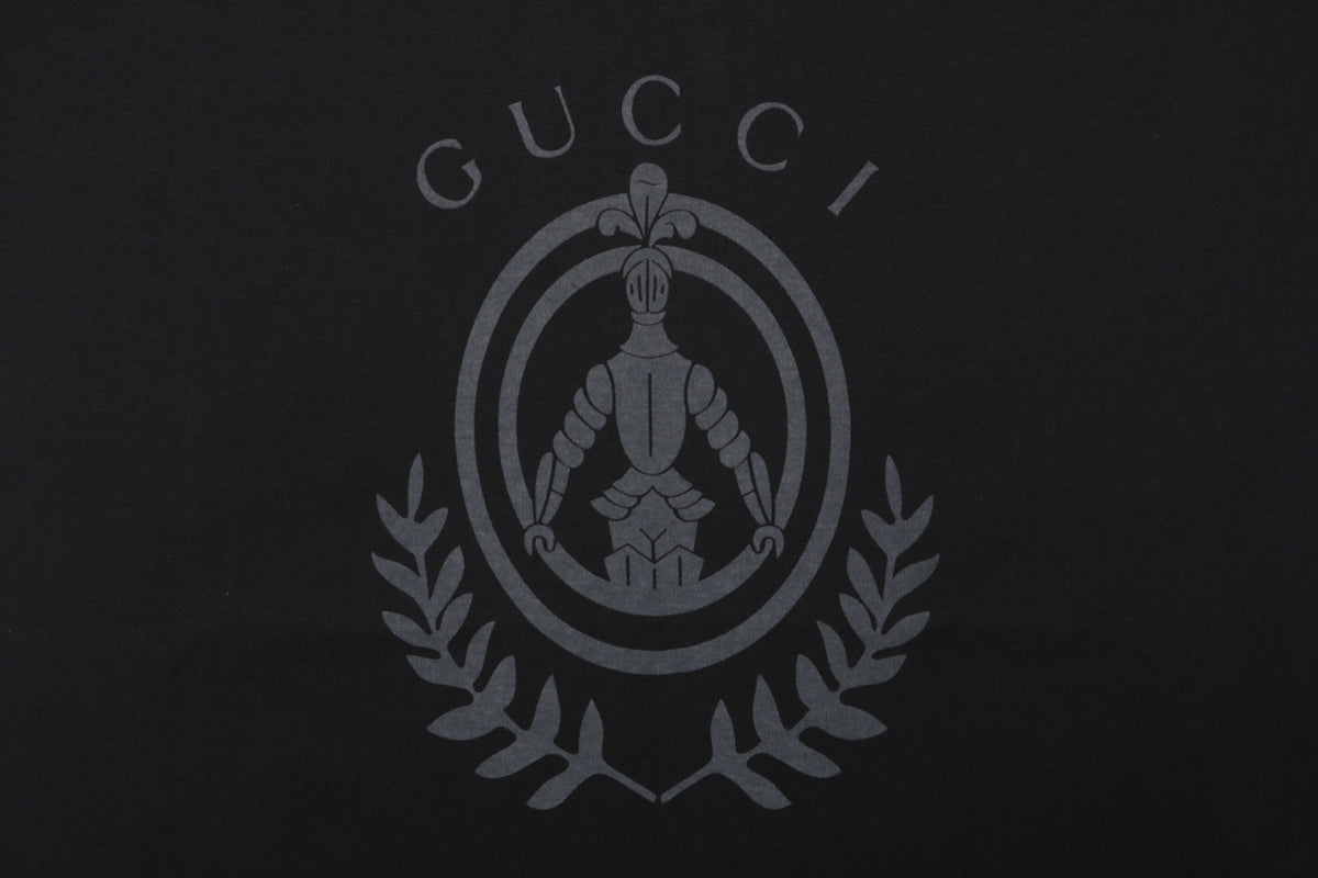 Gucci Laurel Branch Knight Crest Print Short Sleeve Tee — Black