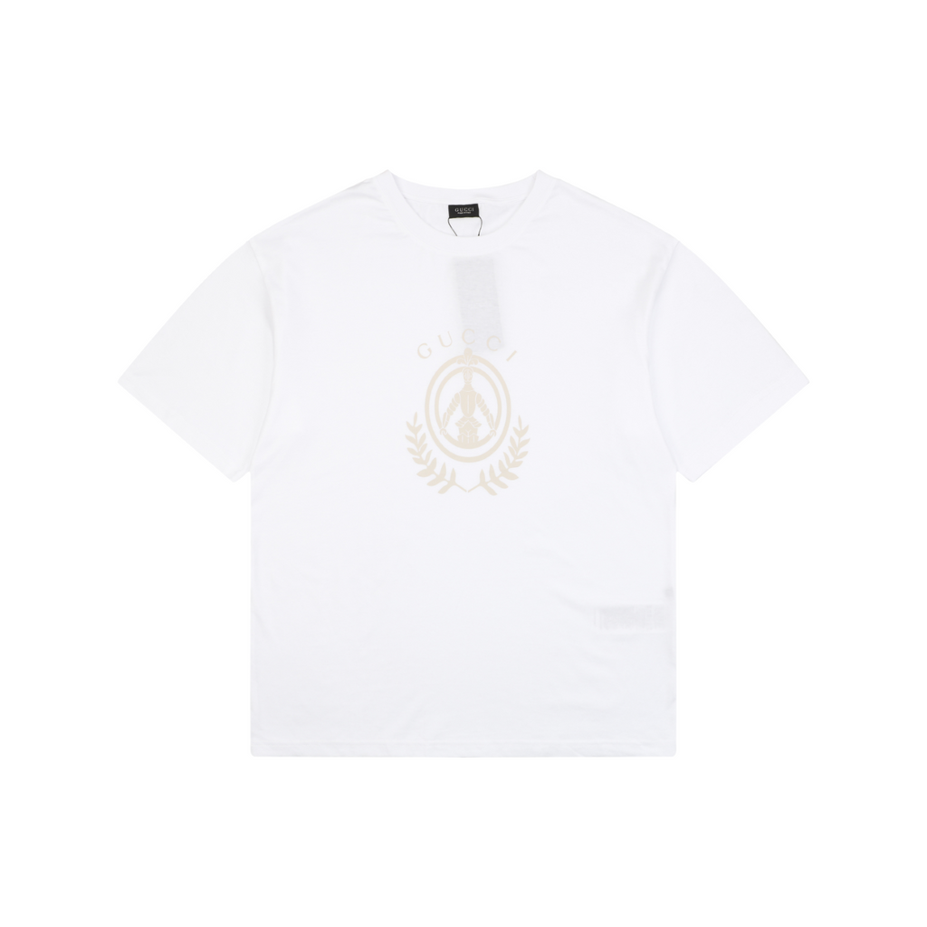 Gucci Laurel Branch Knight Crest Print Short Sleeve Tee — White