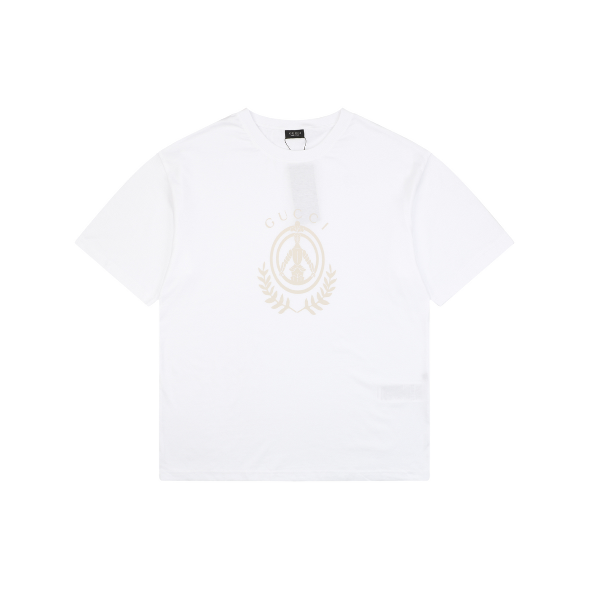Gucci Laurel Branch Knight Crest Print Short Sleeve Tee — White