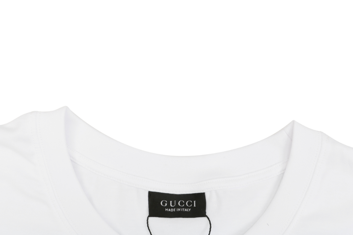 Gucci Laurel Branch Knight Crest Print Short Sleeve Tee — White
