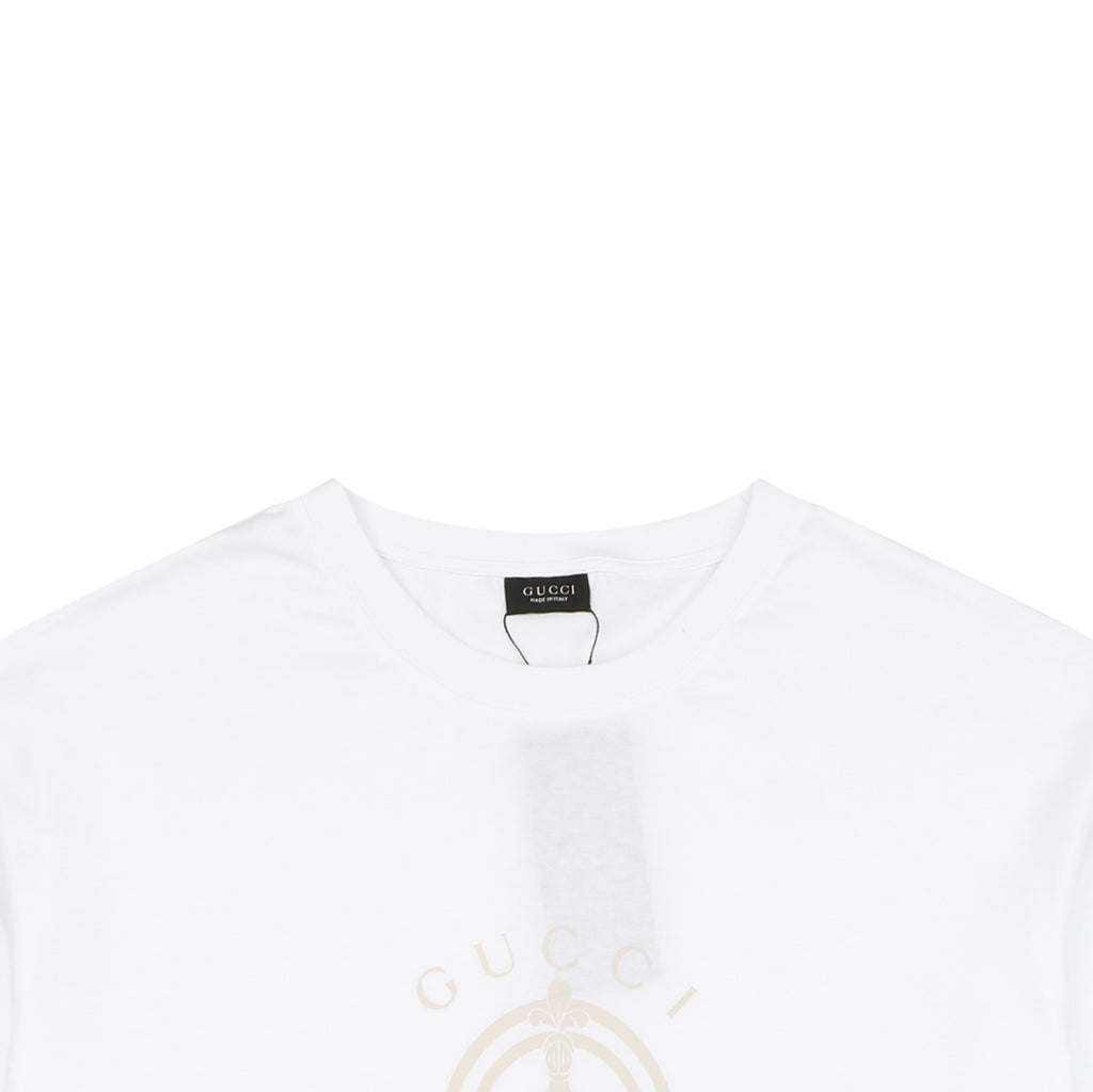 Gucci Laurel Branch Knight Crest Print Short Sleeve Tee — White