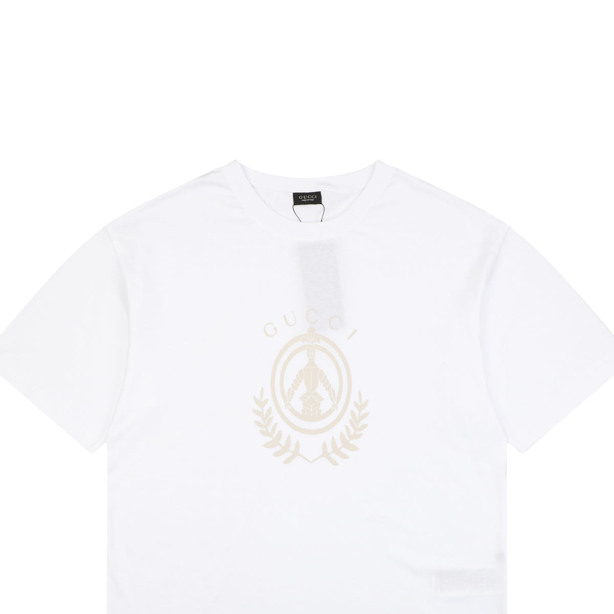 Gucci Laurel Branch Knight Crest Print Short Sleeve Tee — White