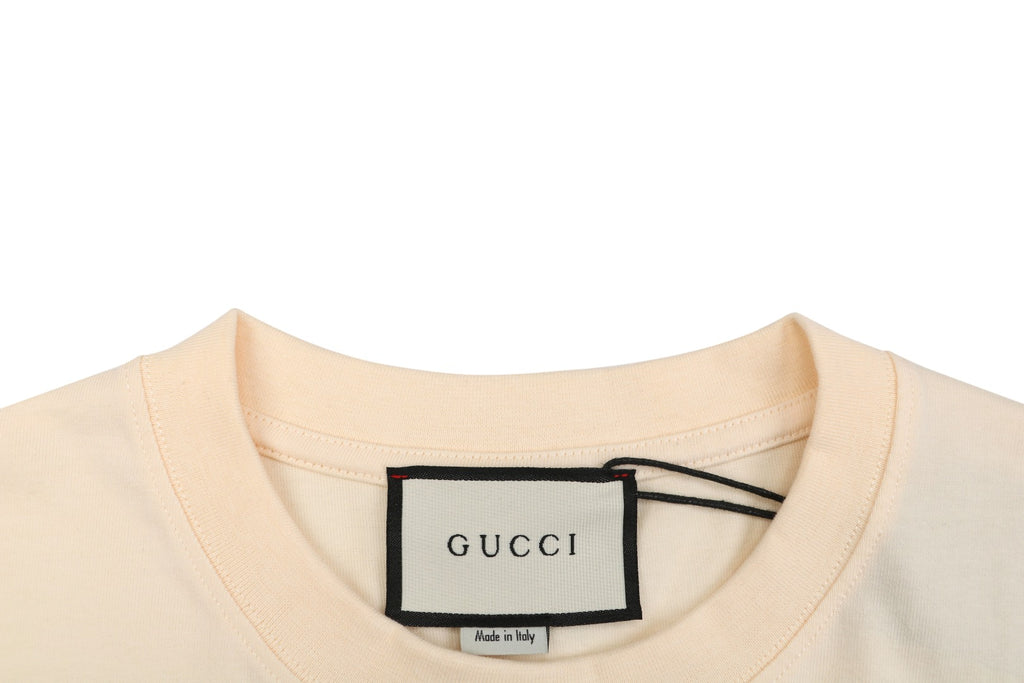 Gucci Meow Time Cat & Car Print Short Sleeve Tee — Cream