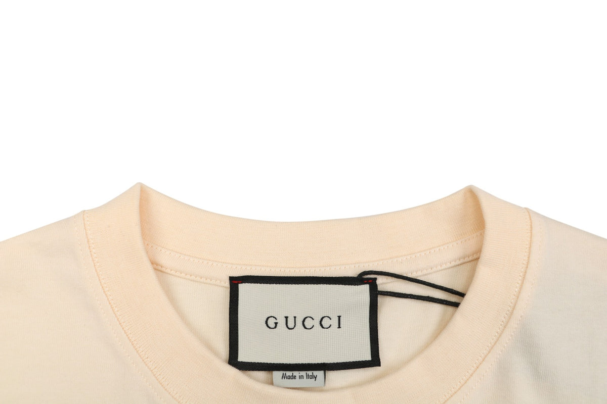 Gucci Meow Time Cat & Car Print Short Sleeve Tee — Cream