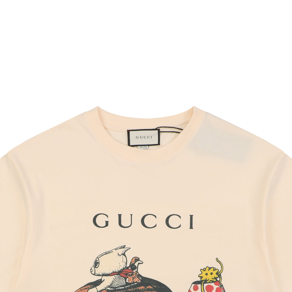 Gucci Meow Time Cat & Car Print Short Sleeve Tee — Cream