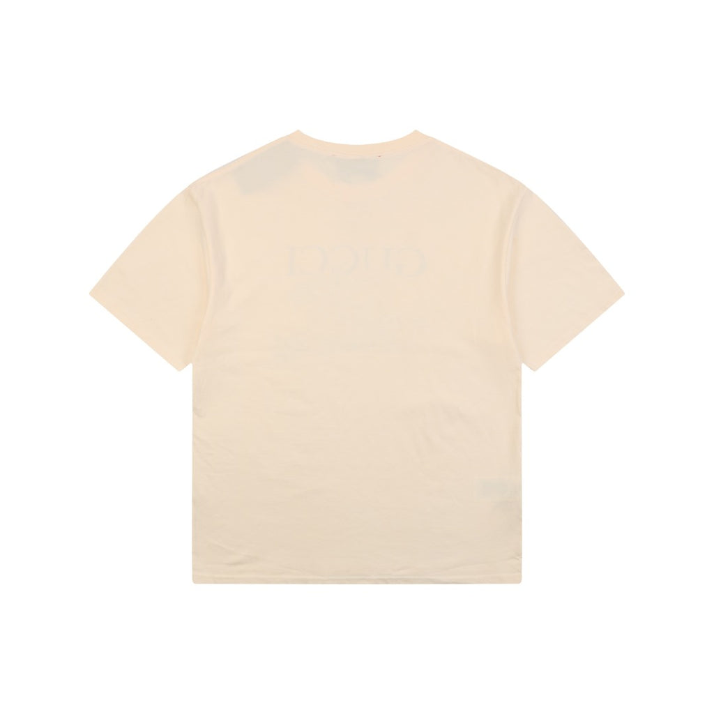 Gucci Meow Time Cat & Car Print Short Sleeve Tee — Cream