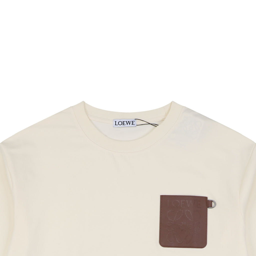 Loewe Anagram Leather Patch Pocket Short Sleeve Tee — Cream