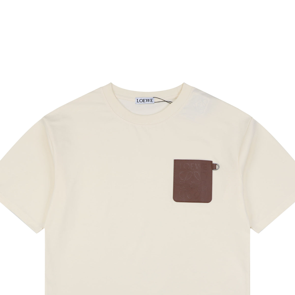 Loewe Anagram Leather Patch Pocket Short Sleeve Tee — Cream