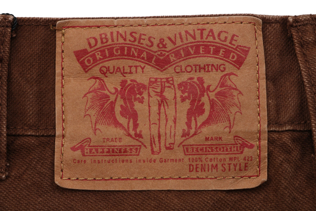 Chrome Hearts Cross Leather Patch Logger Denim Jeans — Black Brown