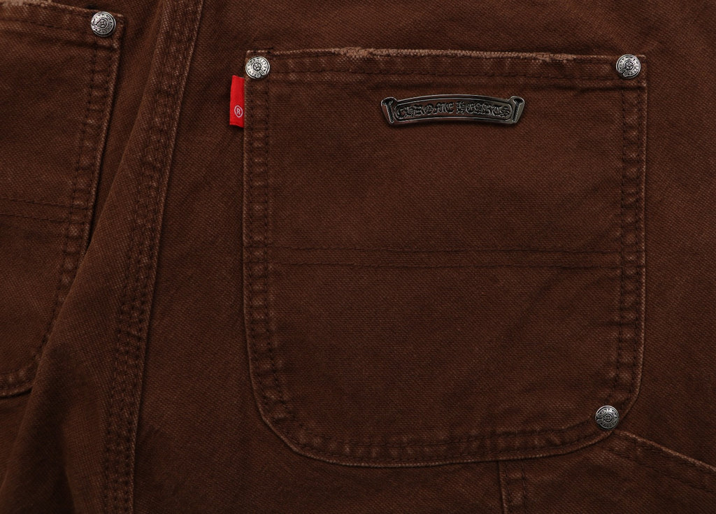 Chrome Hearts Cross Leather Patch Logger Denim Jeans — Black Brown