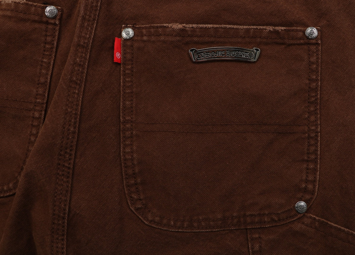 Chrome Hearts Cross Leather Patch Logger Denim Jeans — Black Brown