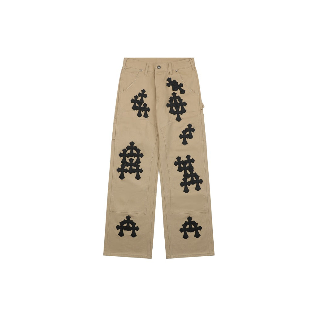 Chrome Hearts Cross Leather Appliqué Carpenter Jeans — Black Khaki