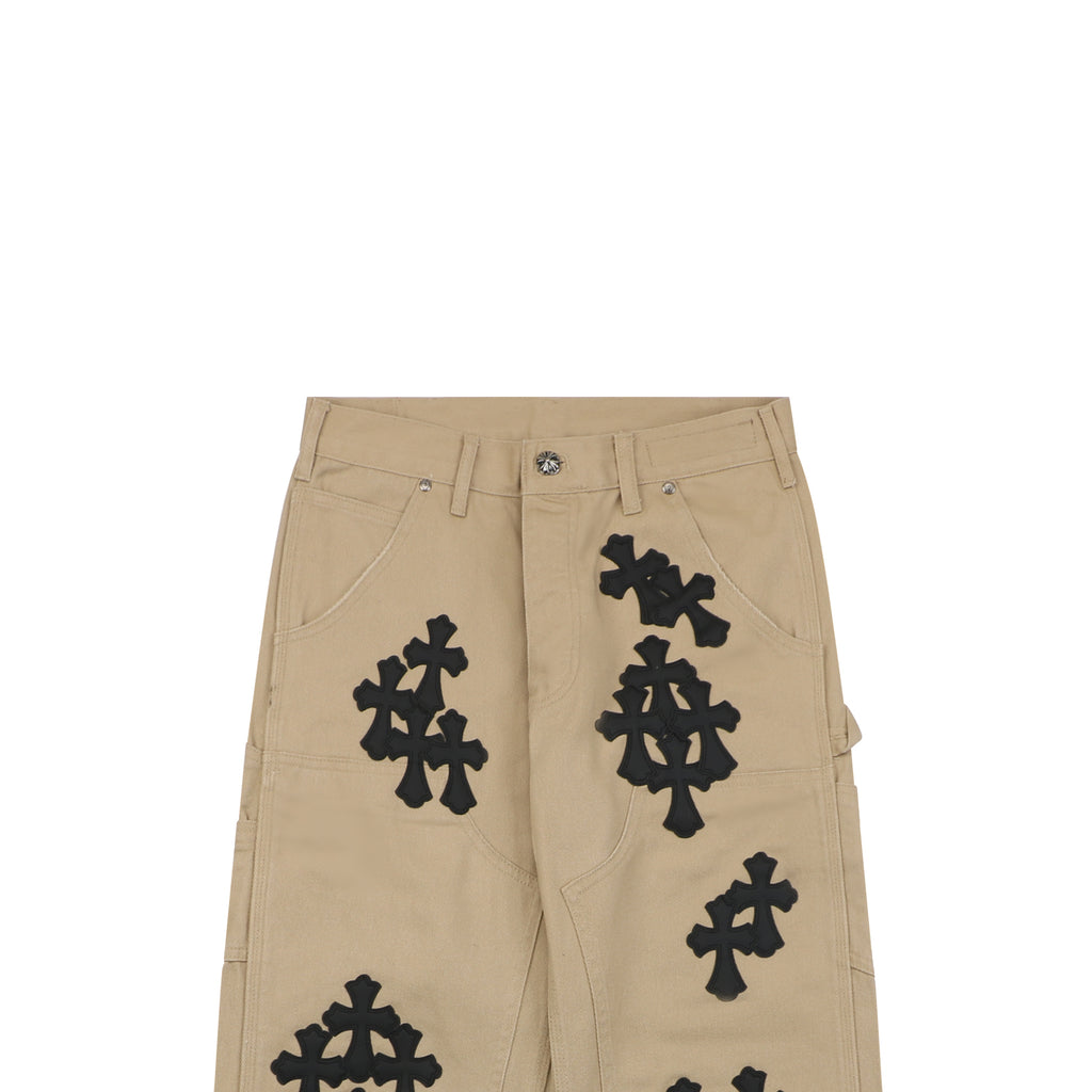 Chrome Hearts Cross Leather Appliqué Carpenter Jeans — Black Khaki