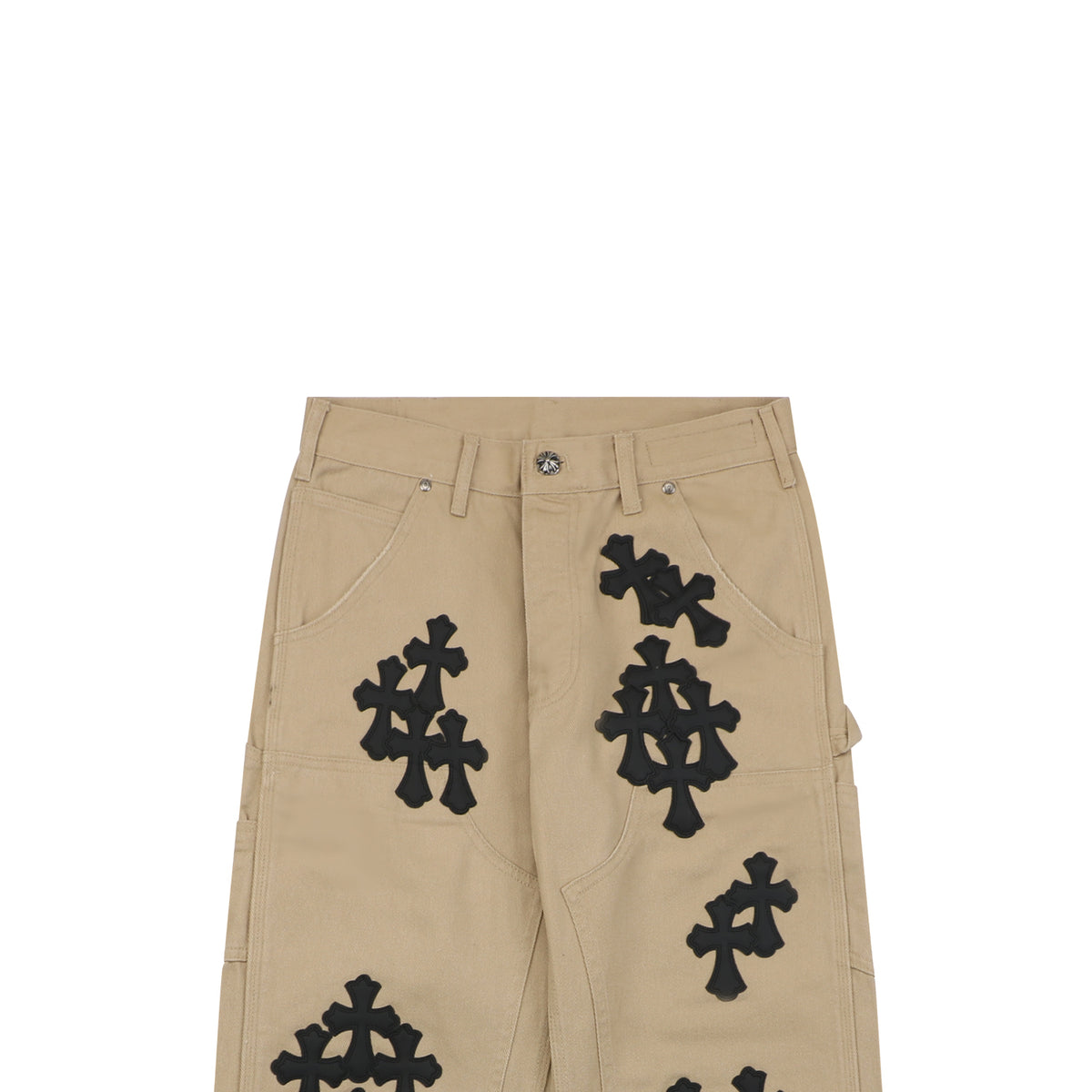 Chrome Hearts Cross Leather Appliqué Carpenter Jeans — Black Khaki