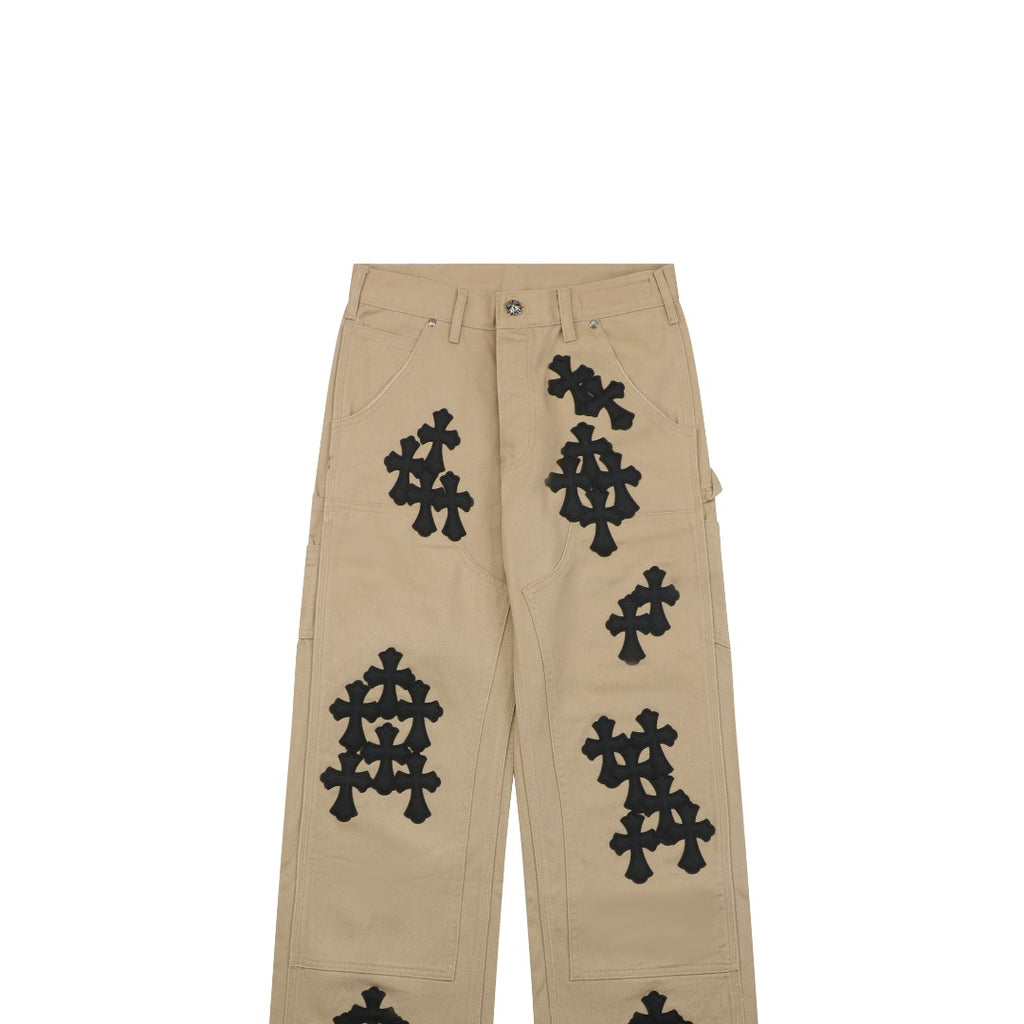 Chrome Hearts Cross Leather Appliqué Carpenter Jeans — Black Khaki