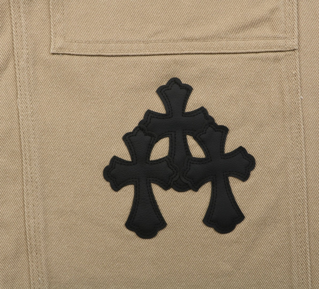 Chrome Hearts Cross Leather Appliqué Carpenter Jeans — Black Khaki