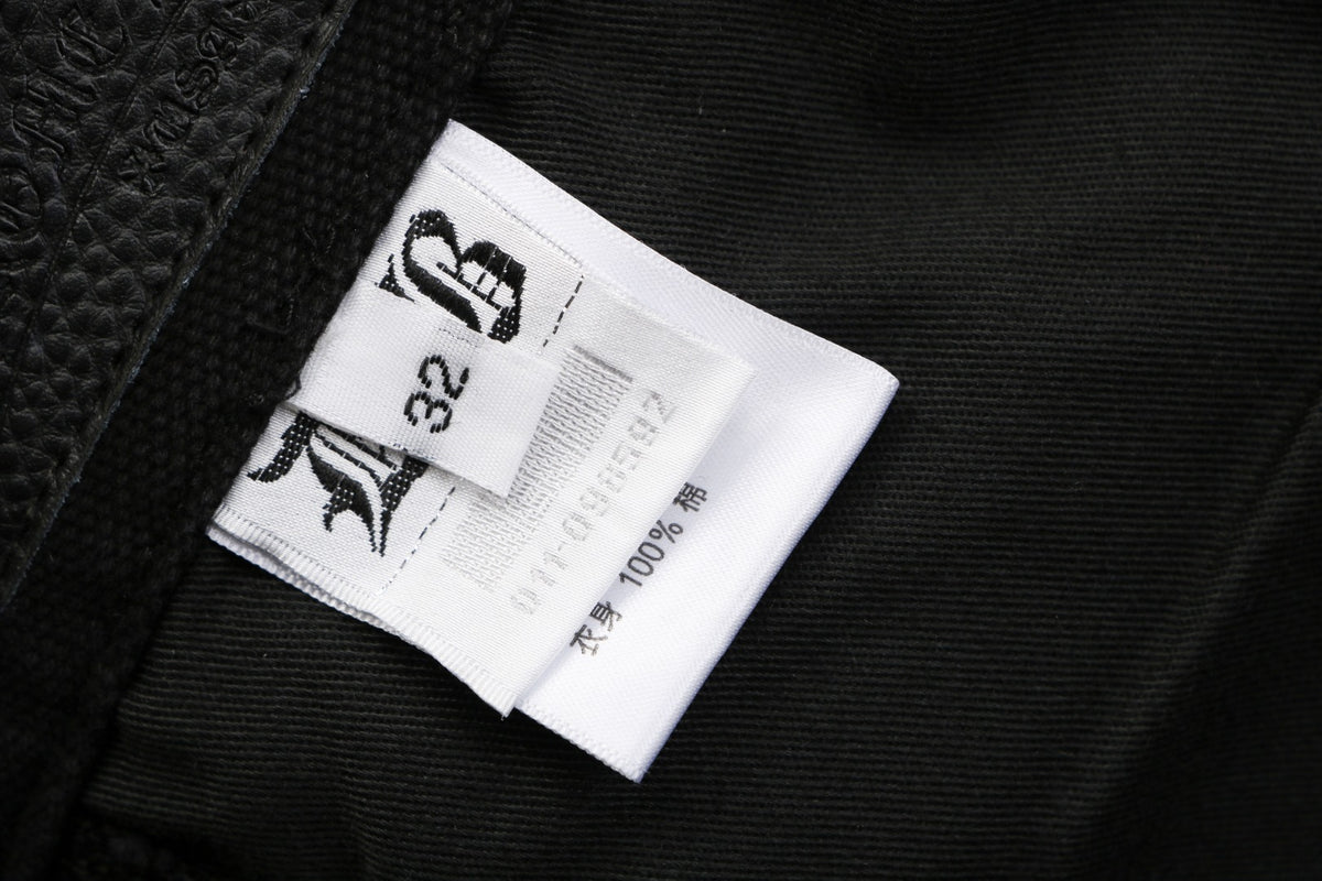 Chrome Hearts Cross Leather Patch Logger Denim Jeans — Blue White Black