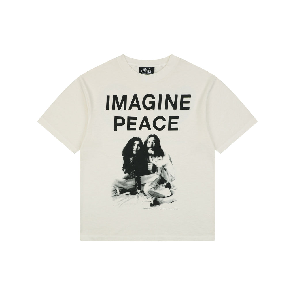 Saint Michael Imagine Peace Bed-In Print Short Sleeve Tee — Cream