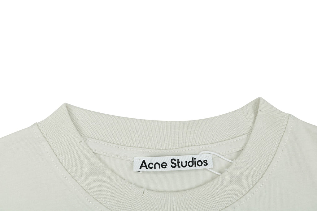 Acne Studios Blade Letter Distressed Logo Print Short Sleeve Tee — Cream