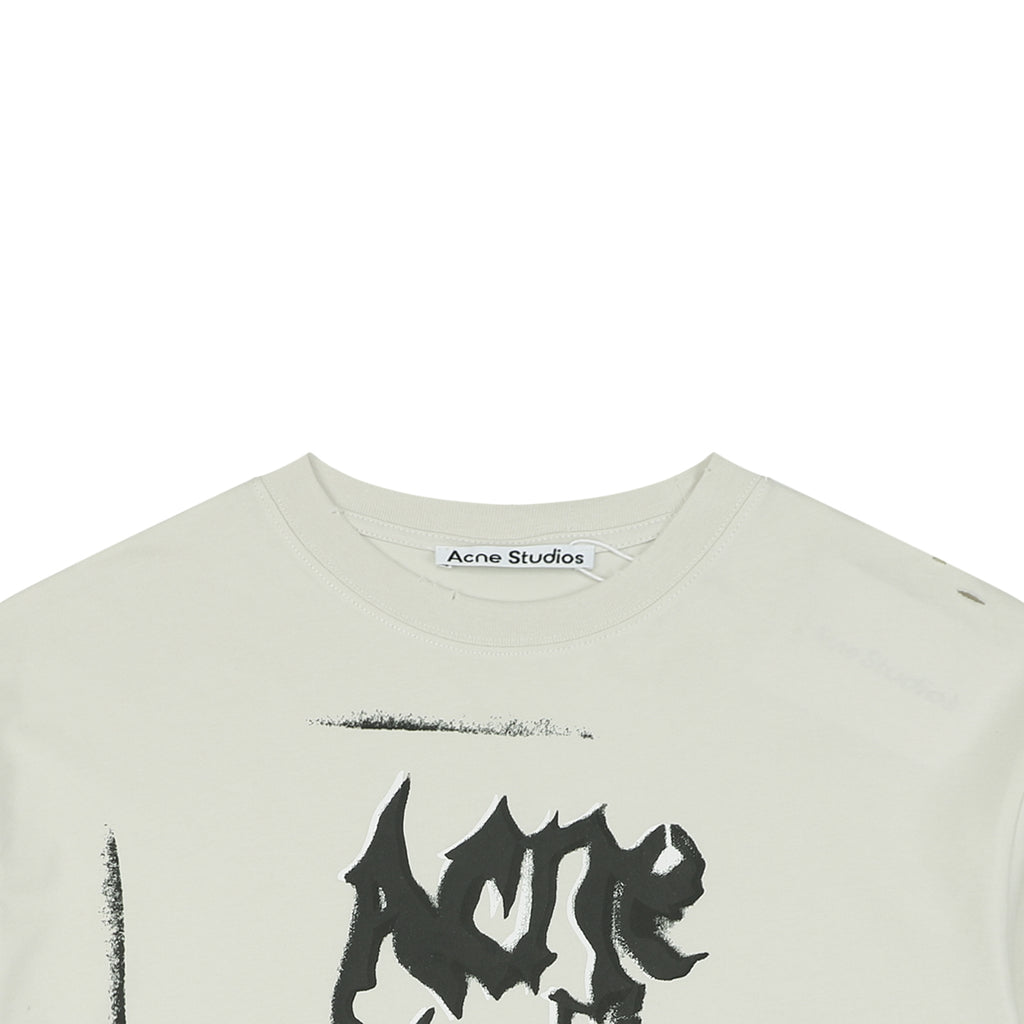 Acne Studios Blade Letter Distressed Logo Print Short Sleeve Tee — Cream