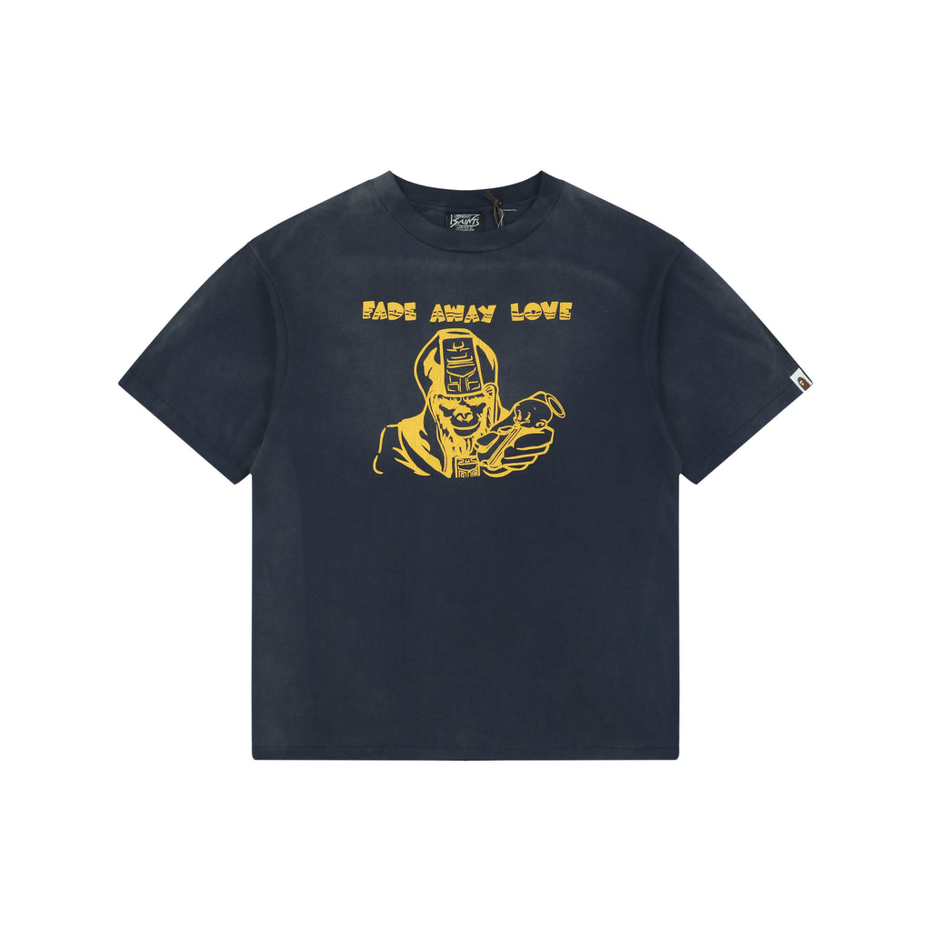 Saint Michael Fade Away Love Ape Demon Print Short Sleeve Tee — Navy