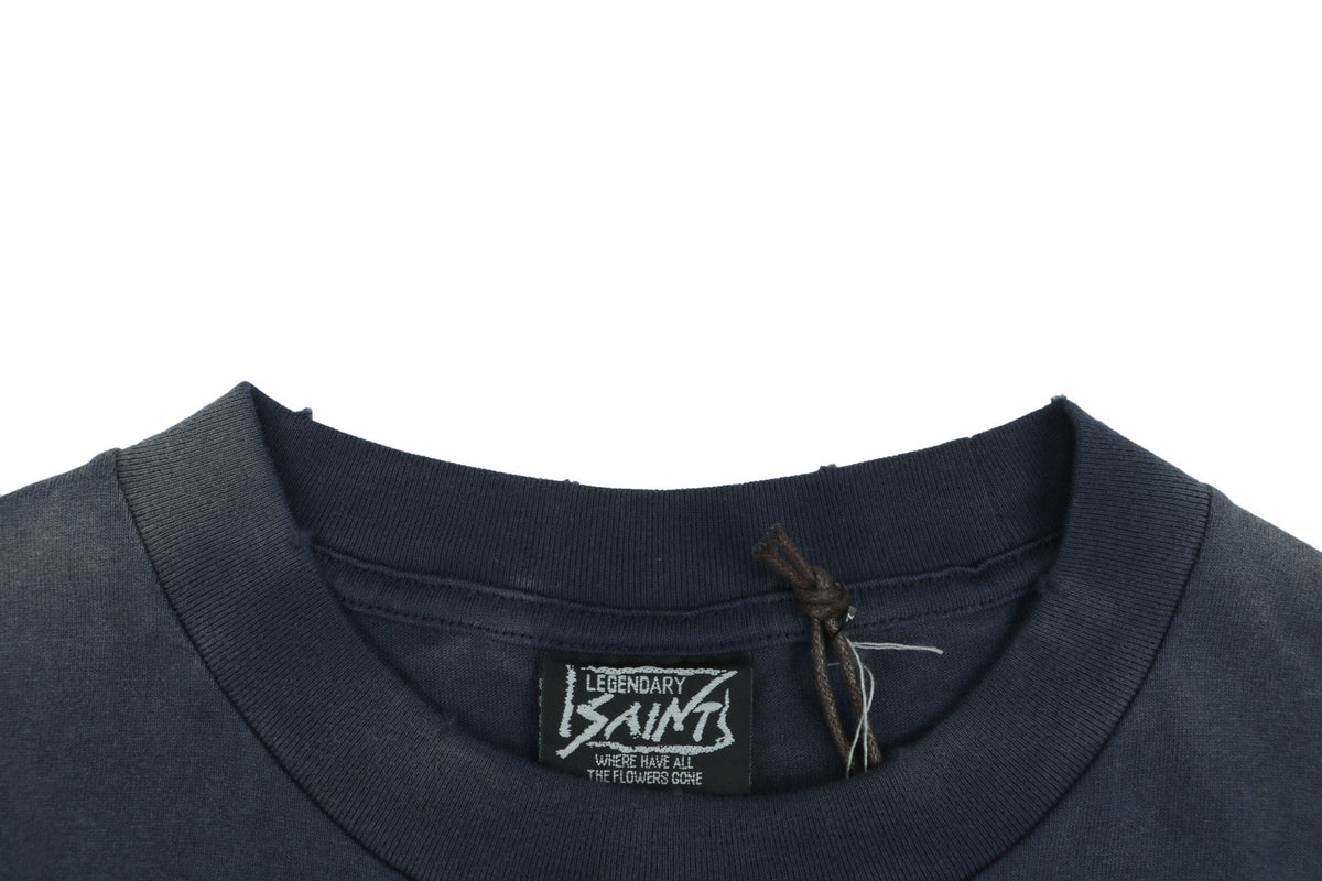 Saint Michael Fade Away Love Ape Demon Print Short Sleeve Tee — Navy