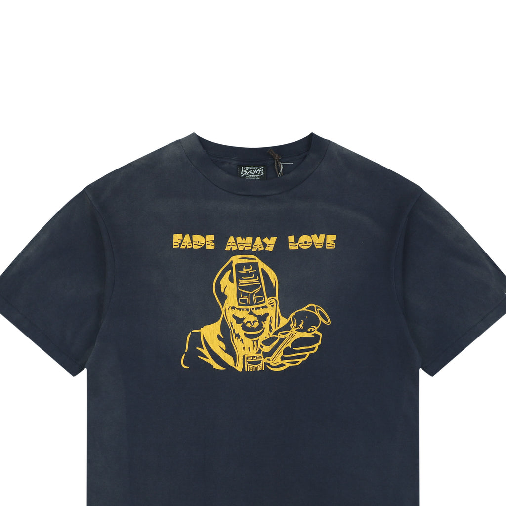 Saint Michael Fade Away Love Ape Demon Print Short Sleeve Tee — Navy