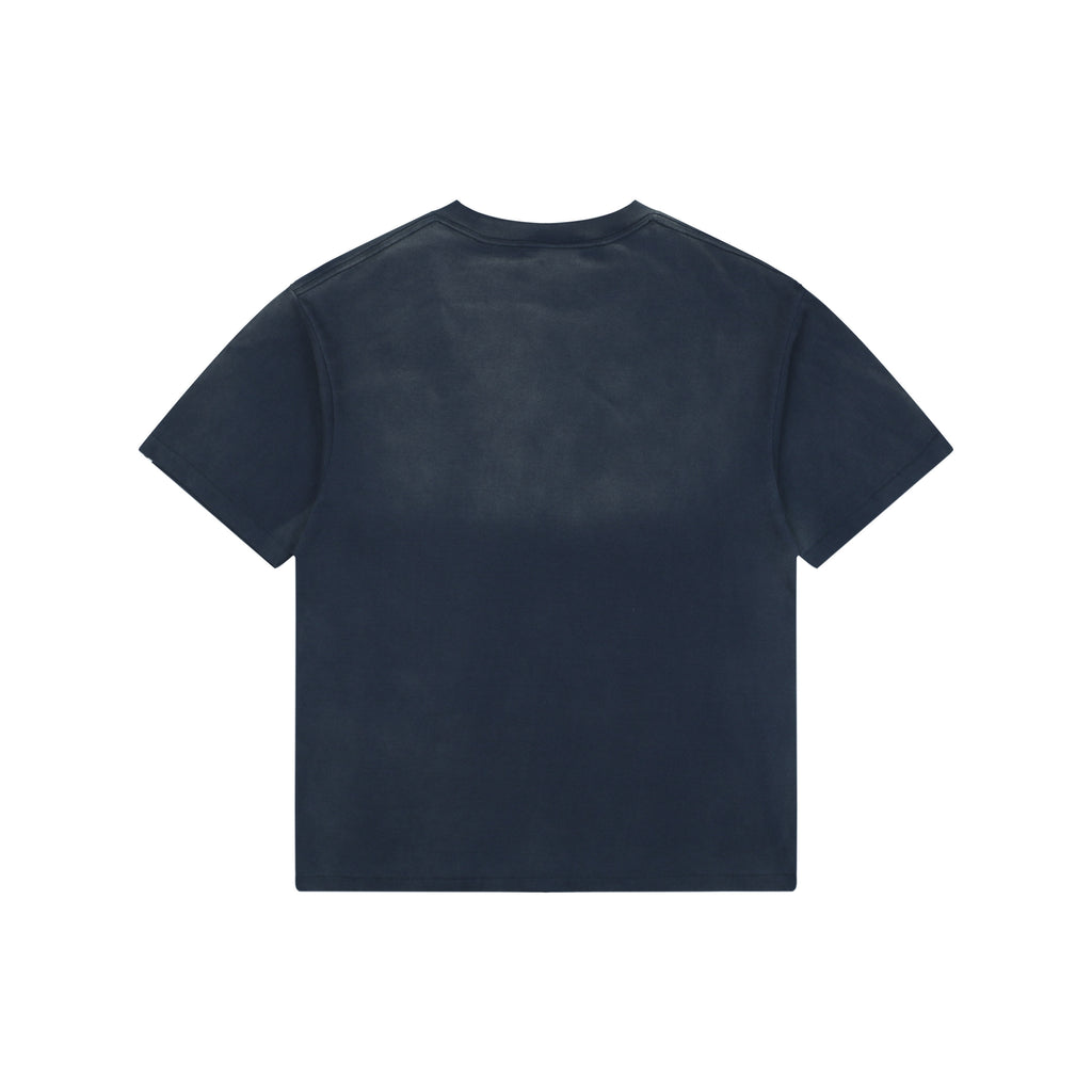 Saint Michael Fade Away Love Ape Demon Print Short Sleeve Tee — Navy