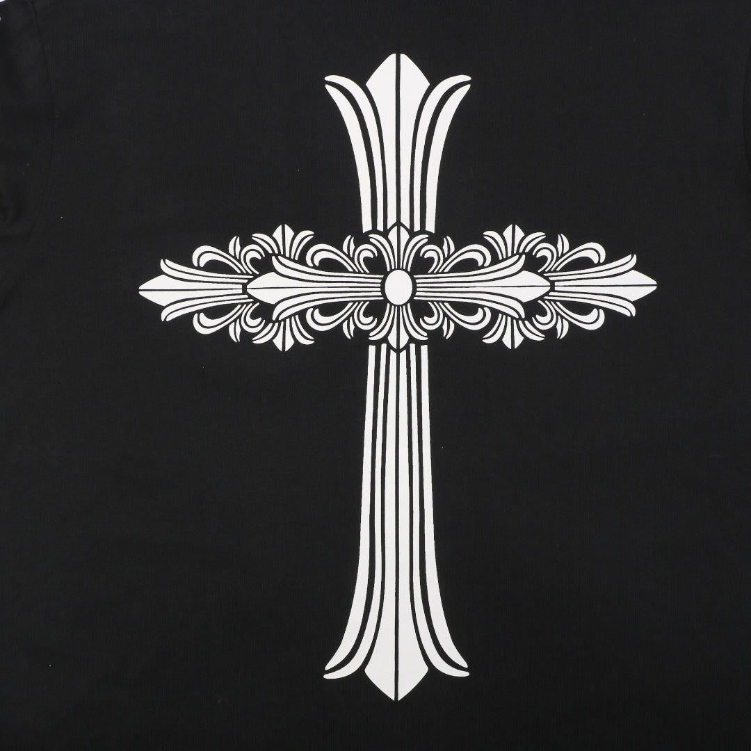Chrome Hearts Large Floral Cross Print Long Sleeve Tee — Black