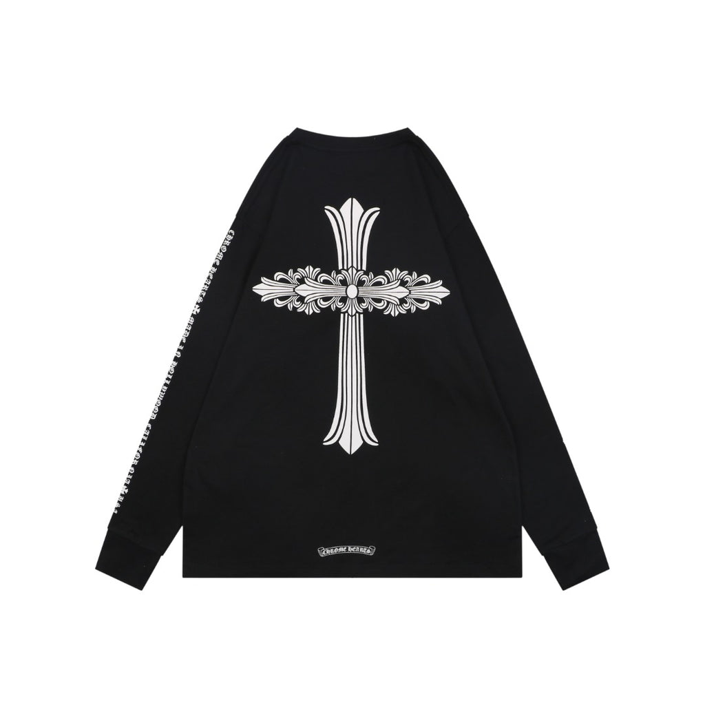 Chrome Hearts Large Floral Cross Print Long Sleeve Tee — Black