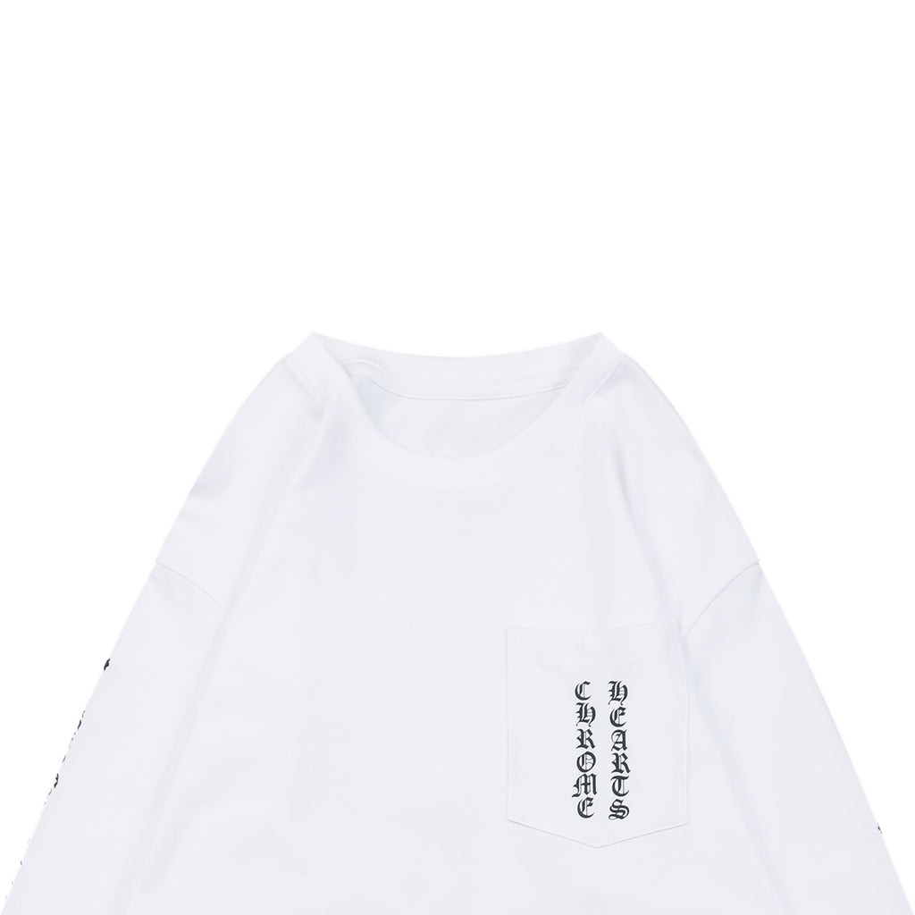 Chrome Hearts Ornate Floral Cross Print Long Sleeve Tee — White