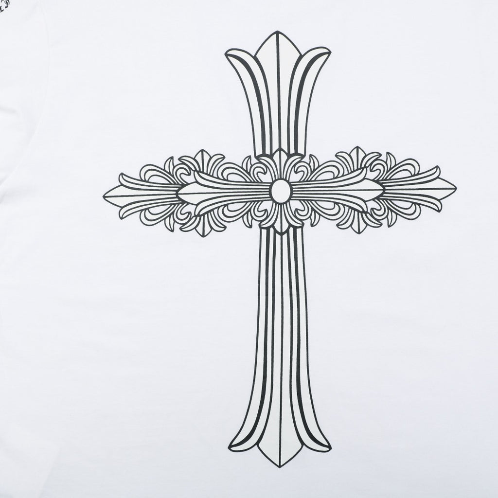 Chrome Hearts Ornate Floral Cross Print Long Sleeve Tee — White