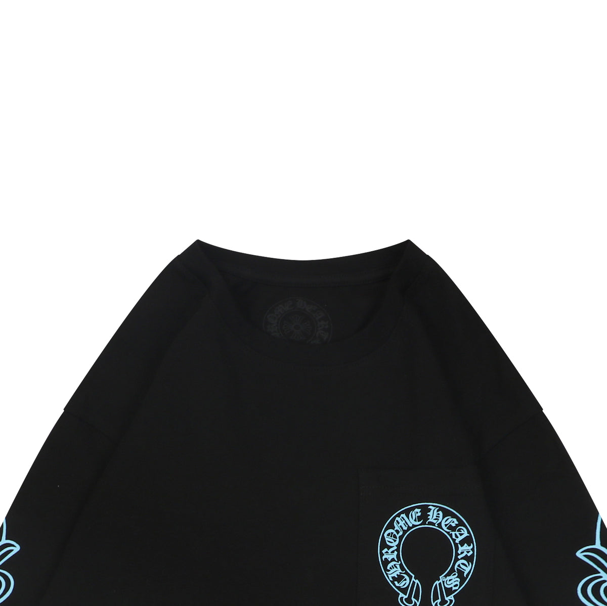 Chrome Hearts Miami Horseshoe Crest Floral Scroll Long Sleeve Tee — Black Teal