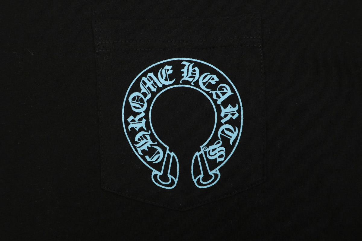 Chrome Hearts Miami Horseshoe Crest Floral Scroll Long Sleeve Tee — Black Teal