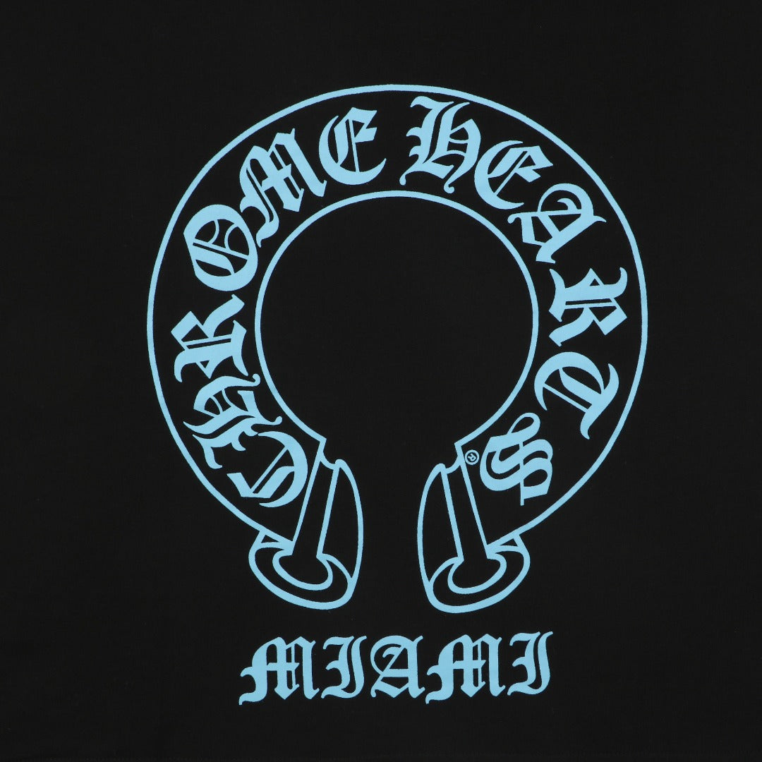 Chrome Hearts Miami Horseshoe Crest Floral Scroll Long Sleeve Tee — Black Teal
