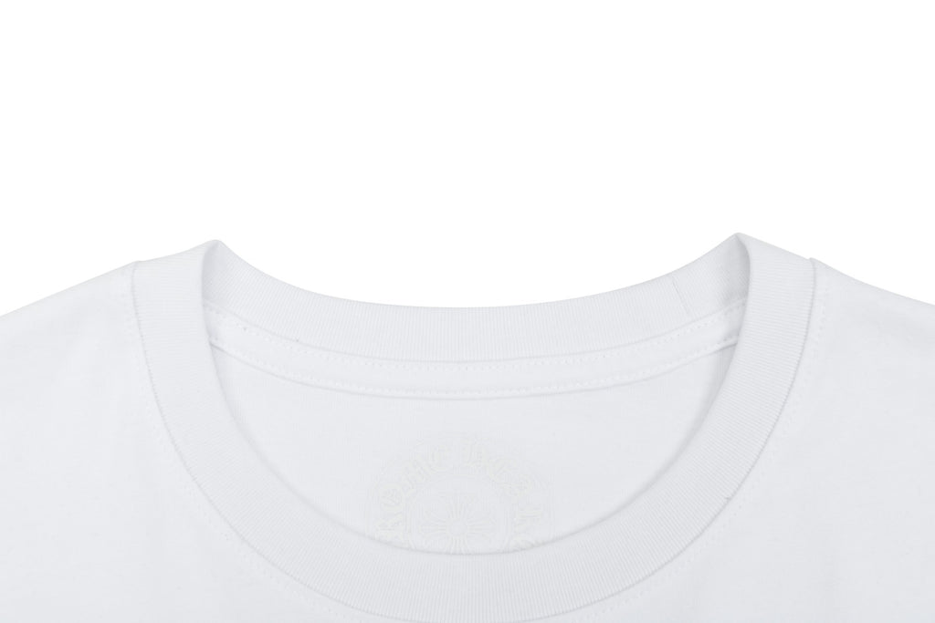 Chrome Hearts Miami Horseshoe Crest Floral Scroll Long Sleeve Tee — White Teal