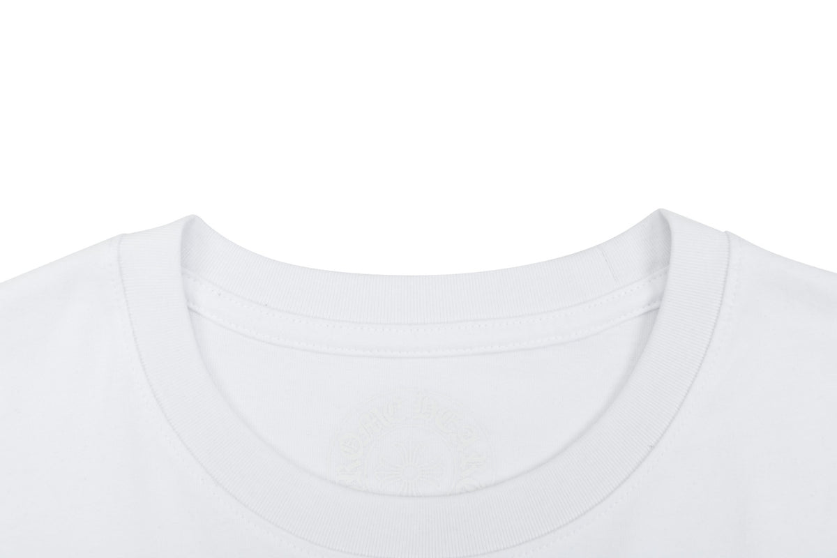 Chrome Hearts Miami Horseshoe Crest Floral Scroll Long Sleeve Tee — White Teal