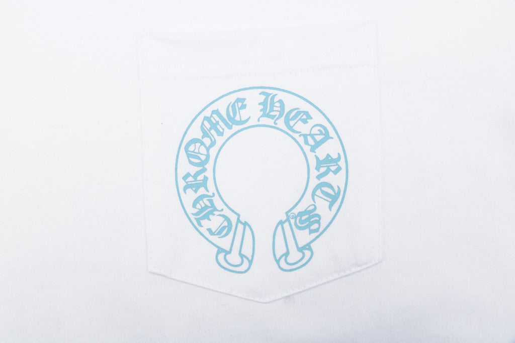 Chrome Hearts Miami Horseshoe Crest Floral Scroll Long Sleeve Tee — White Teal
