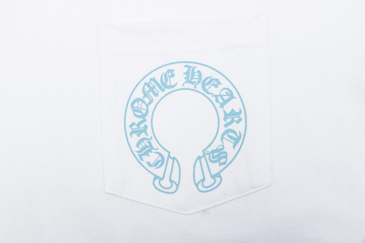 Chrome Hearts Miami Horseshoe Crest Floral Scroll Long Sleeve Tee — White Teal