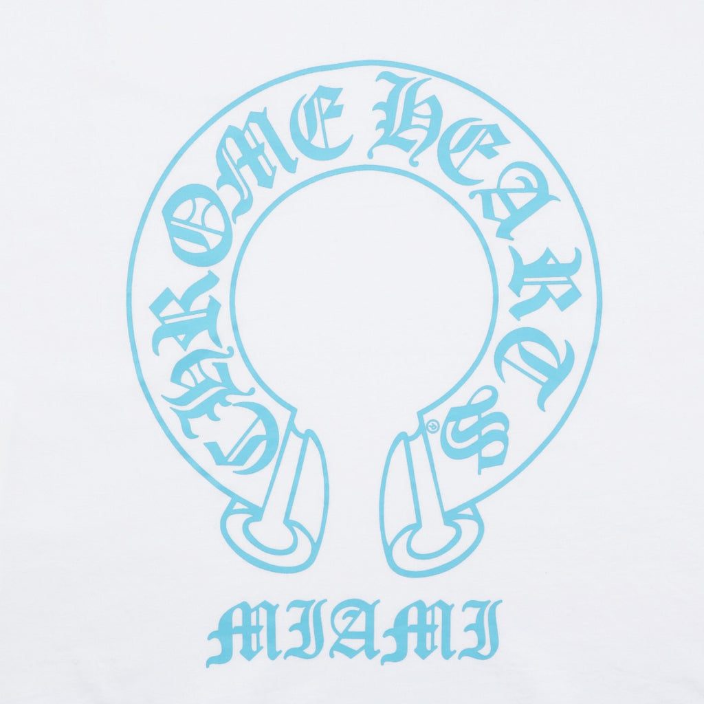 Chrome Hearts Miami Horseshoe Crest Floral Scroll Long Sleeve Tee — White Teal
