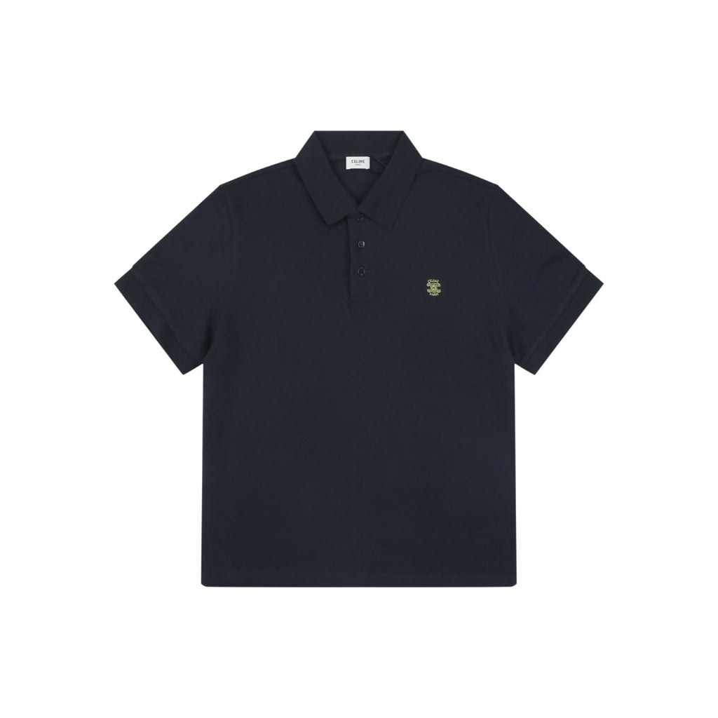 Celine Arc de Triomphe Embroidered Polo Short Sleeve — Black