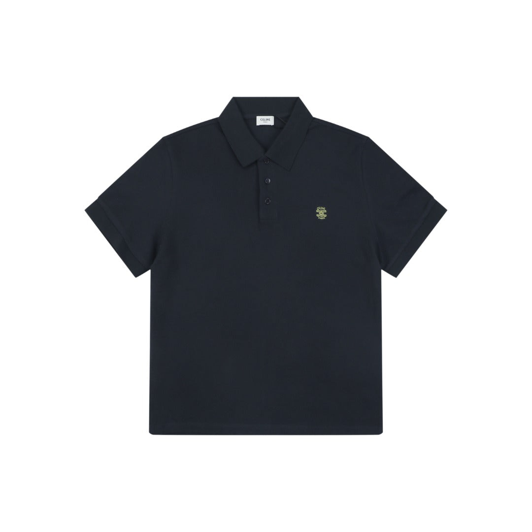 Celine Arc de Triomphe Embroidered Polo Short Sleeve — Black