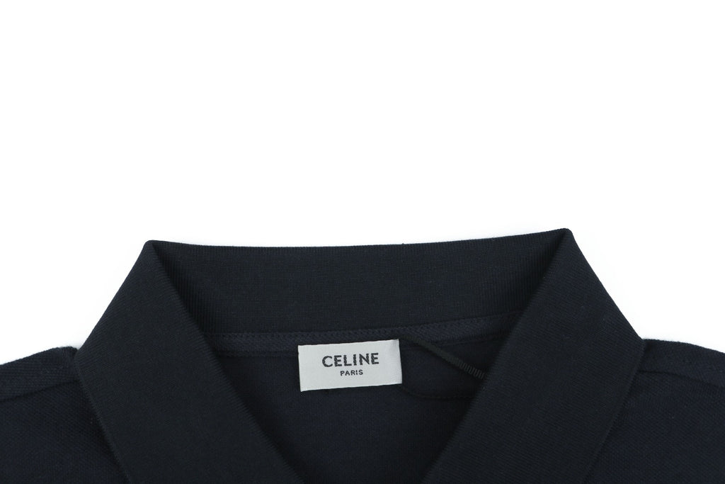 Celine Arc de Triomphe Embroidered Polo Short Sleeve — Black