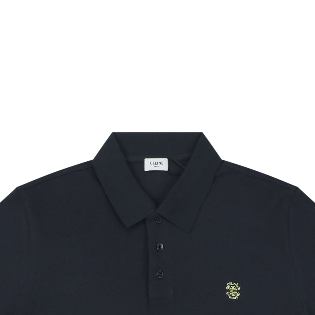 Celine Arc de Triomphe Embroidered Polo Short Sleeve — Black